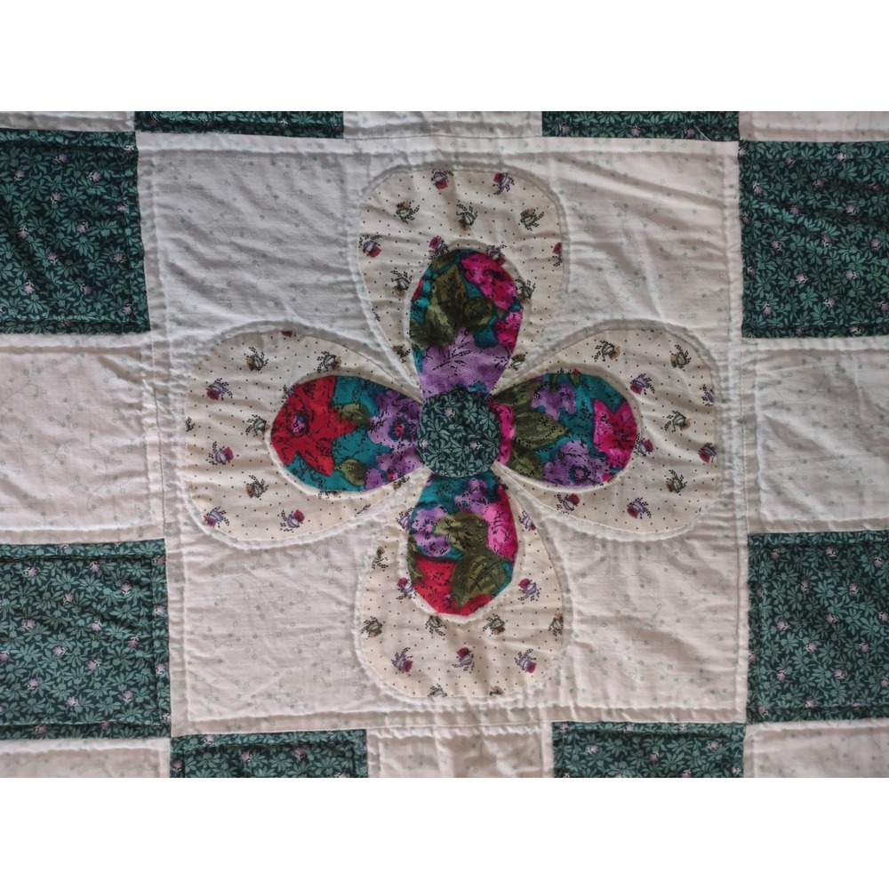 Vintage Flower Design Quilt Large 70 x 94 Full Size Hand Sewn Signed 1994 - Picture 10 of 16